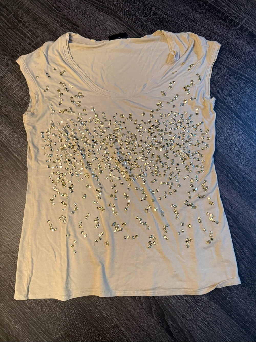 New York & Company beige scoop Neck Tank with Gold Sequins